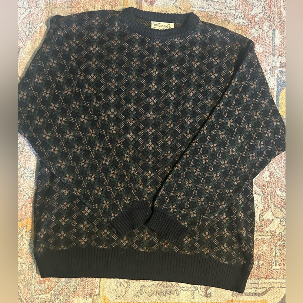 Vintage Crossings Sweater Mens Blue Green Brown Extra Large Geometric Pattern